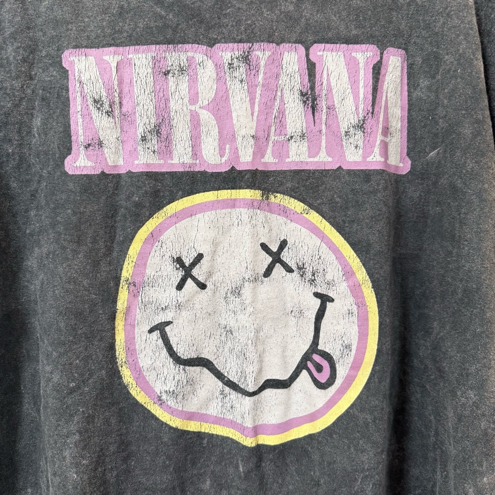 NIRVANA Smiley Face graphic tee black mineral wash 2X grunge